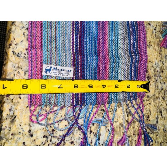 Vintage Melman Alpaca Wool Scarf Boho Pastel Rainbow Striped Fringe Bohemian - Picture 4 of 6